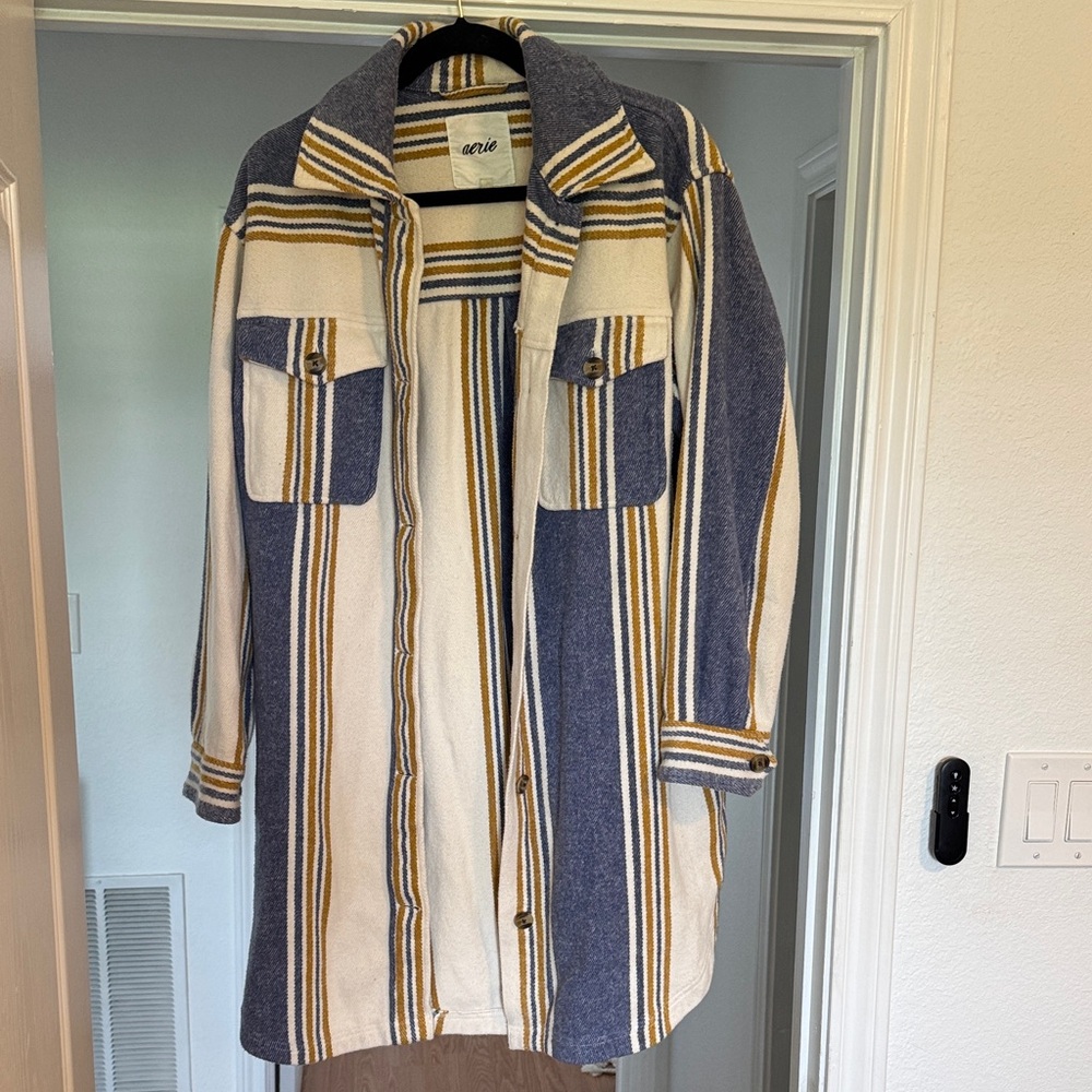Aerie Blue and Cream Striped Utility Jacket